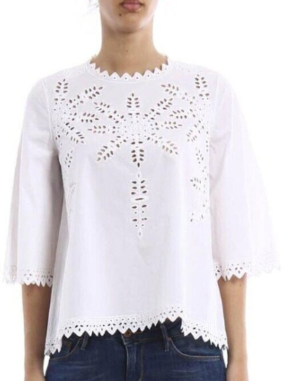 Isabel Marant White Eyelet Scalloped Cotton Blouse - Picture 2 of 5
